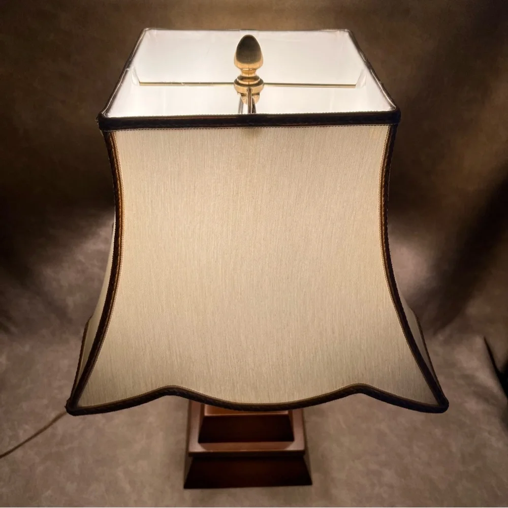 Vintage Table Lamp with Crowned Asian Faces in Brass on Wood Base